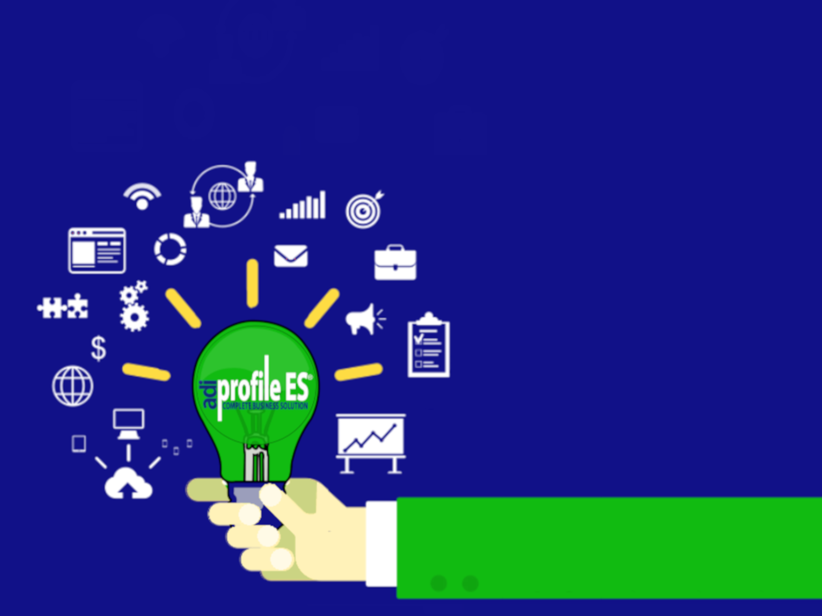 an extended arm holding Profile ES ERP MES Lightbulb - shedding light to improve business outcomes